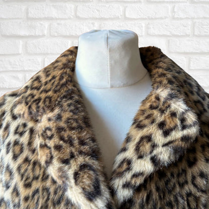 Vintage 1970s Leopard Print Astraka Faux Fur Coat – Made in England. Approx UK size 10-12