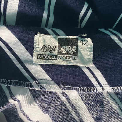 80s Navy Blue and White Striped Cotton Vintage Sundress with Matching Belt. Approx UK size 14-16