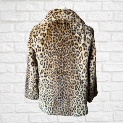Vintage 1970s Leopard Print Astraka Faux Fur Coat – Made in England. Approx UK size 10-12