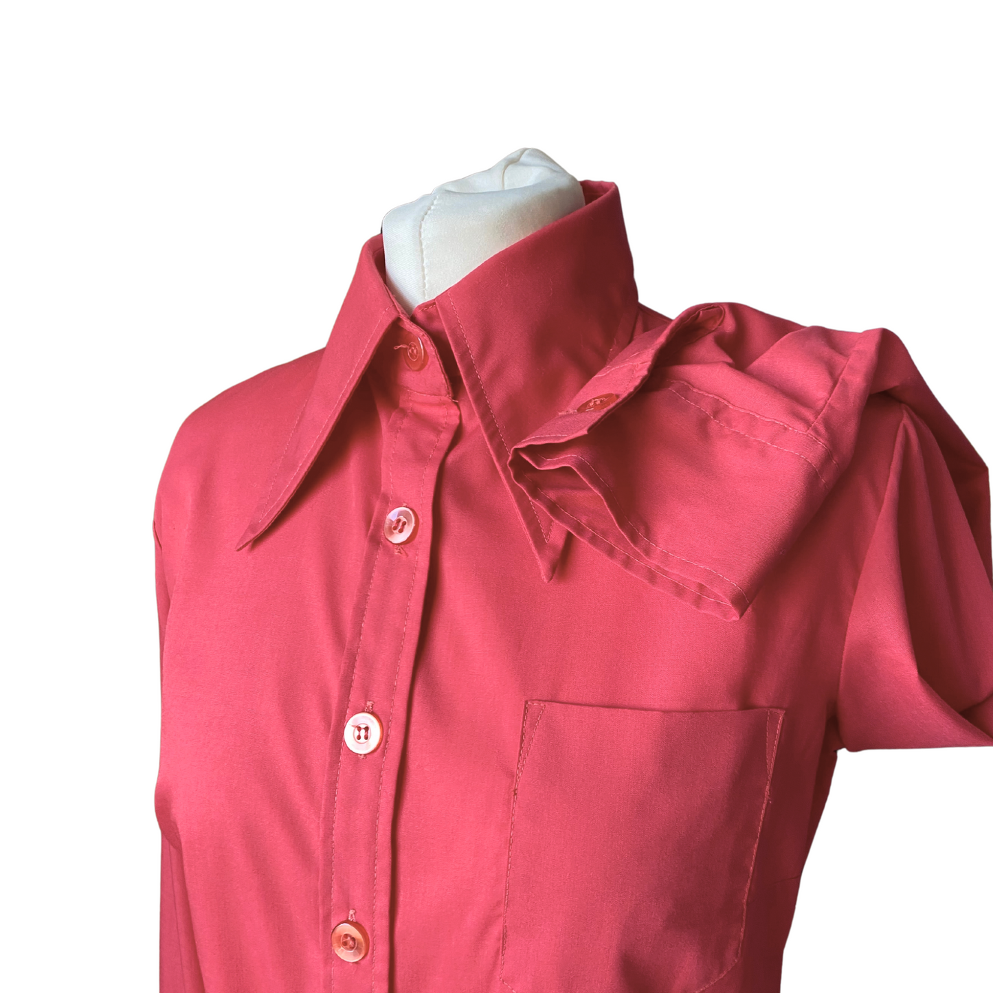 70s Vintage Dark Pink Long Sleeved Dagger Collar Shirt. Approx UK size 10-14