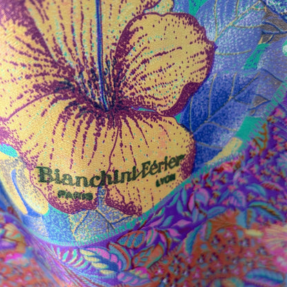 Close-up of a colorful product packaging with floral design and 'Bianchini Ferier' branding.