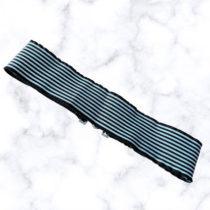 Vintage 80s Black and White Striped Stretch Waist Belt with Metal Clasp. Approx UK size 6-10