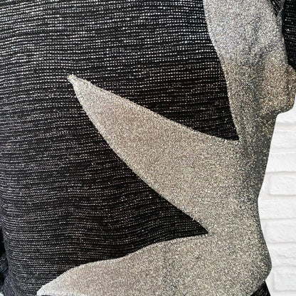 80s Black and Silver Sparkly Star Design Vintage Jumper. Approx UK size 14-18.