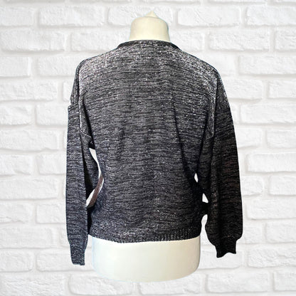 80s Black and Silver Sparkly Star Design Vintage Jumper. Approx UK size 14-18.