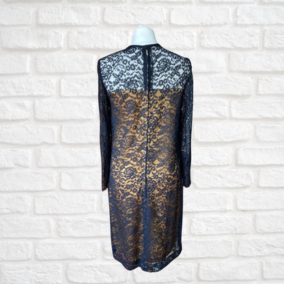 60s Vintage Black Lace Long Sleeved Shift Dress. Approx  U.K. size  8-10