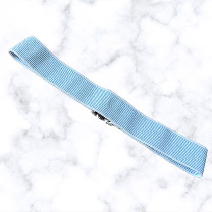 Vintage 80s Blue and White Striped Stretch Waist Belt with Metal Clasp. Approx UK size 20-22