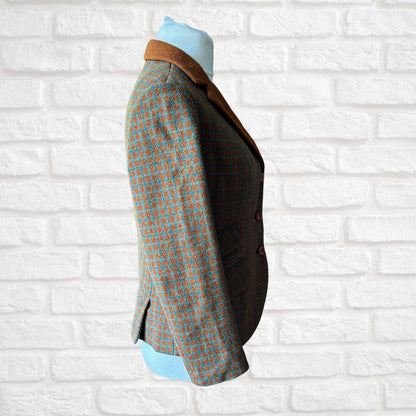 Wool jacket  on a mannequin against a white brick wall background