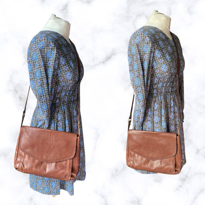 Large Brown Leather Vintage Shoulder/Crossbody Bag with Adjustable Strap