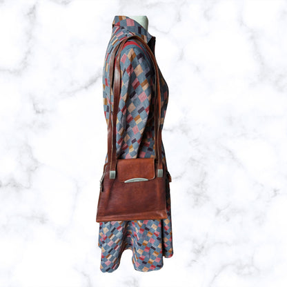 Dark Brown Leather Vintage Shoulder Bag by Icci. Stylish and Secure