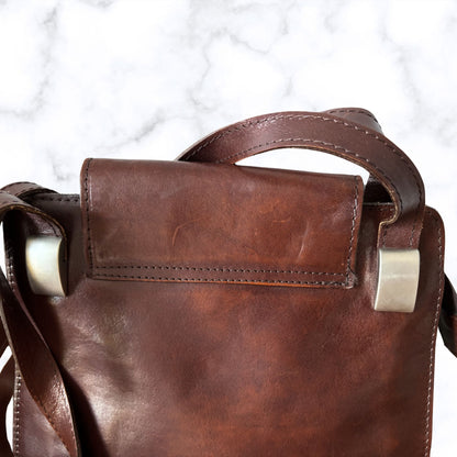 Dark Brown Leather Vintage Shoulder Bag by Icci. Stylish and Secure
