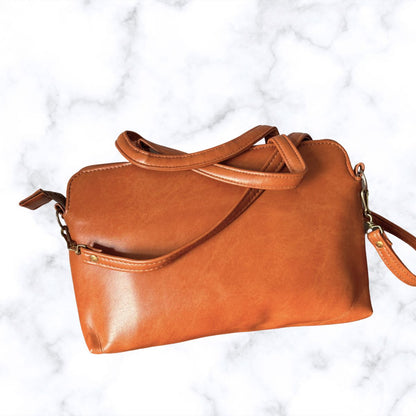 Dark Tan Vintage Top Handle/Shoulder Bag with White Chevron Stripe.