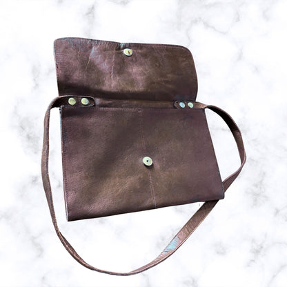 Vintage 80s Burgundy Brown Envelope Bag with Detachable Cross Body Strap