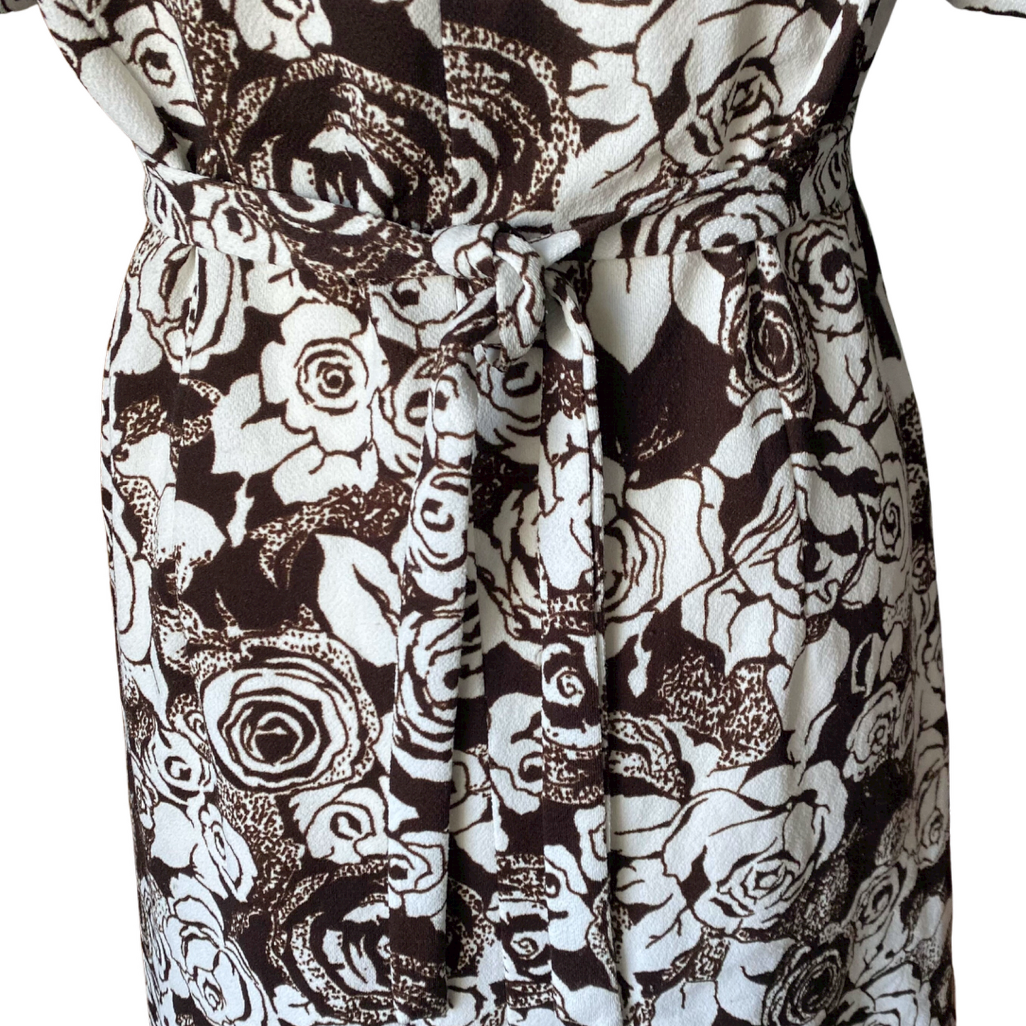 60s/ 70s brown and white floral mini dress. A line vintage mini dress. Approx  U.K size 12-14