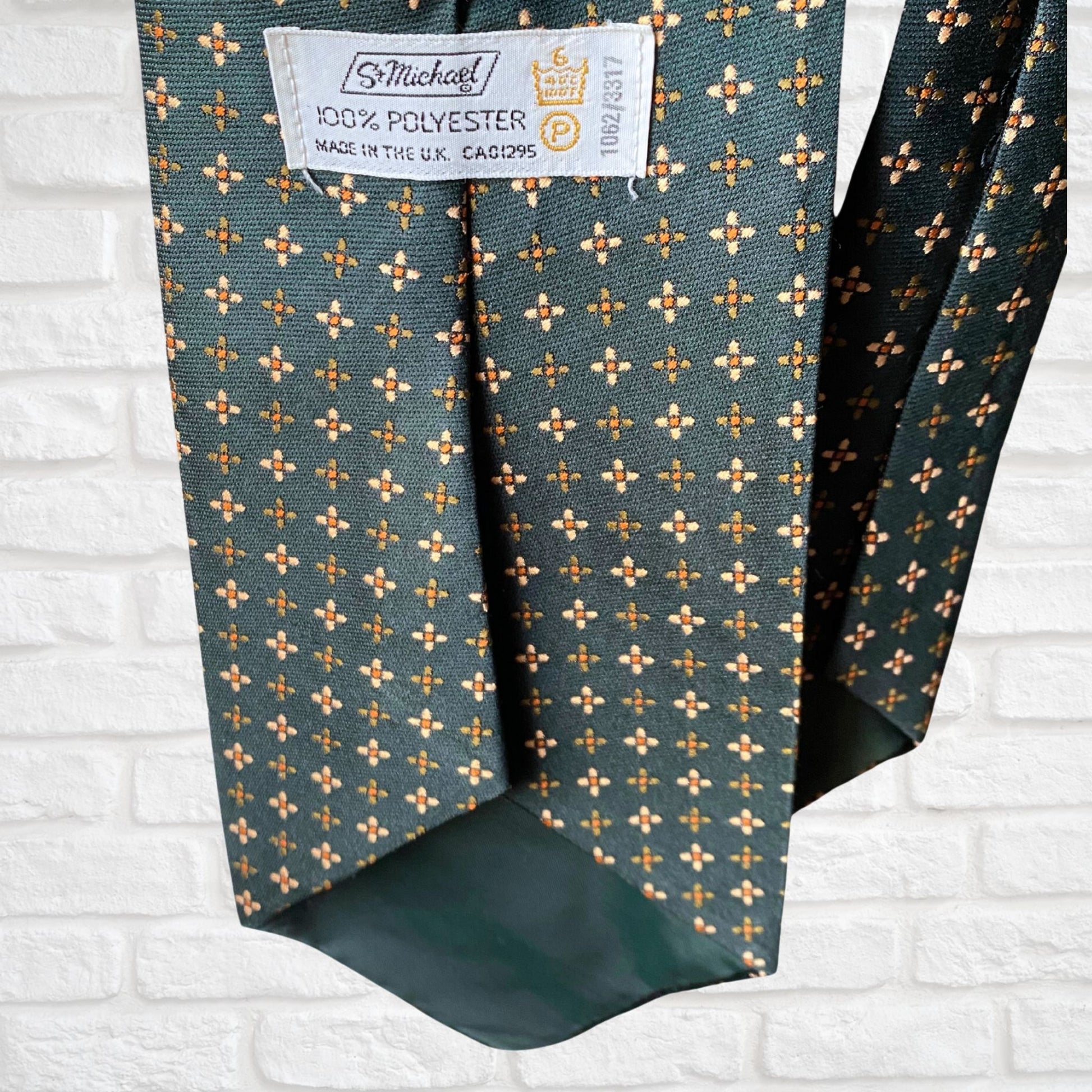 Close up of a vintage St Michael label on a 1970s tie. Made in the U.K