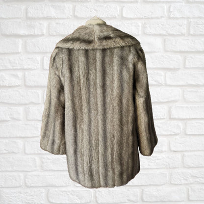 Vintage Warm Grey Tissavel France Faux Fur Coat. Approx UK size 12 -16