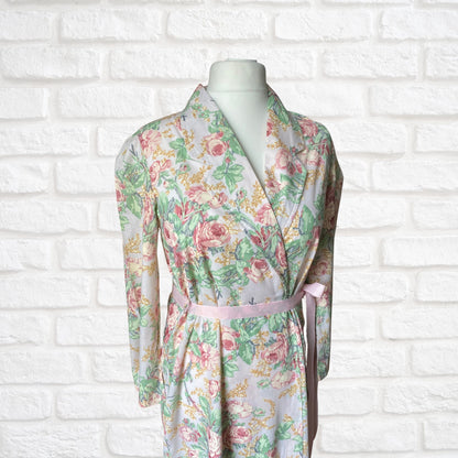 Full Length Pink Floral Vintage Robe with Ribbon Belt. Approx U.K. size 12-16