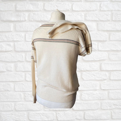Elegant 70s vintage Cream Striped Boatneck Jumper. Approx U.K size 10-14