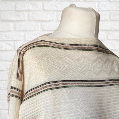 Elegant 70s vintage Cream Striped Boatneck Jumper. Approx U.K size 10-14