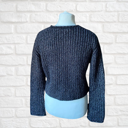 90s Black Cropped Long Sleeved Vintage Cardigan . Approx U.K. size 12-16