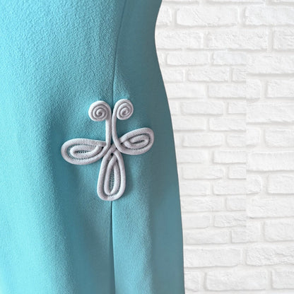 60s Aqua Blue & White Mod Style Sleeveless Vintage Scooter Dress. Approx UK Size 16-18