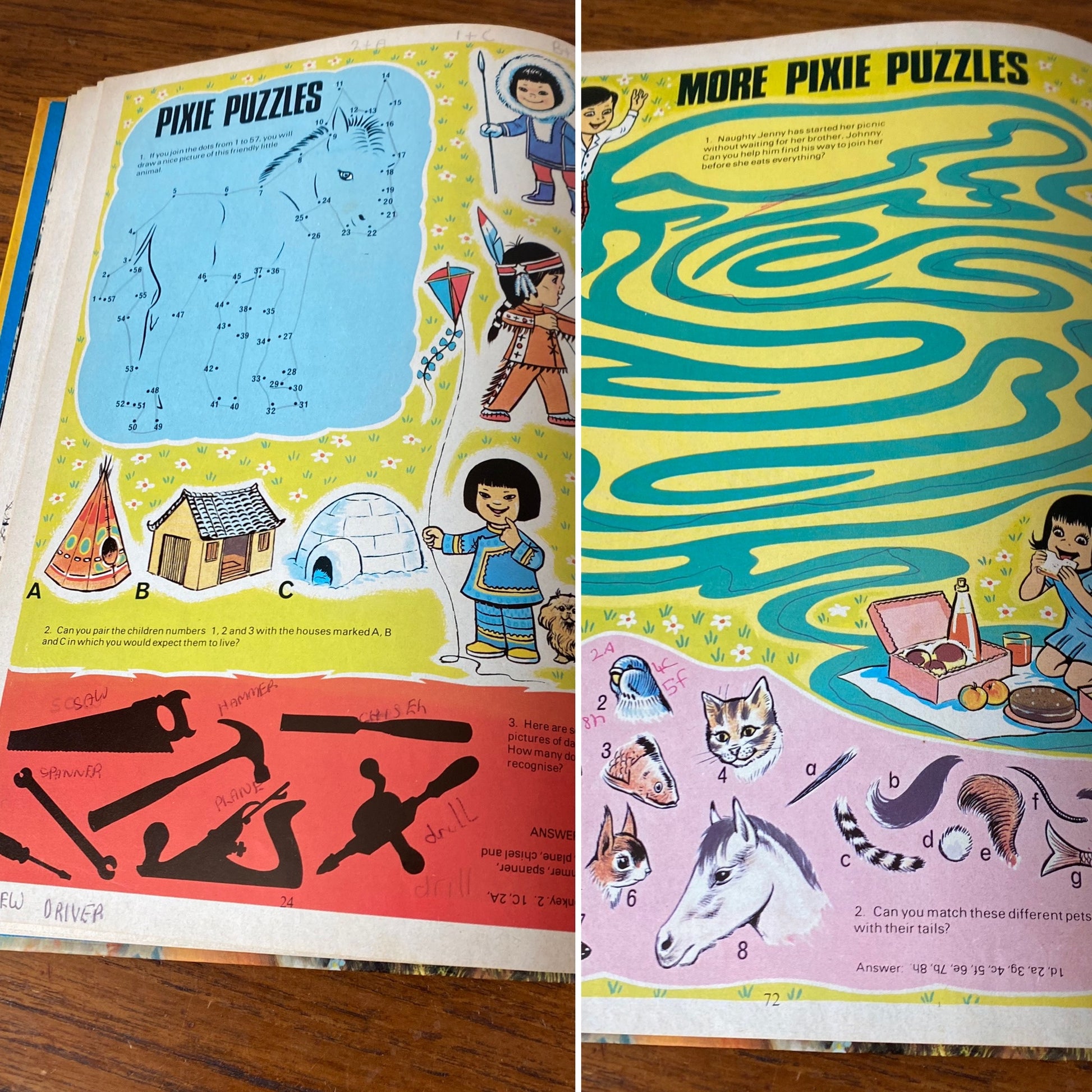 Puzzles  in Vintage Pixie Annual 1975 
