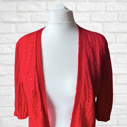 Vintage Red Pointelle Design Lightweight Cardigan /Summer Cover Up. Approx UK size 10-14