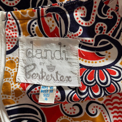 60s Psychedelic Print Summer Cotton Scooter Dress. Approx UK size 10