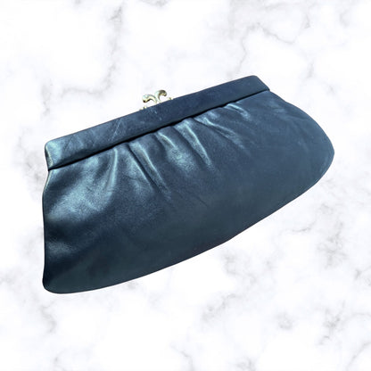 Vintage Dark Blue Leather Clutch Bag/Large Coin Purse