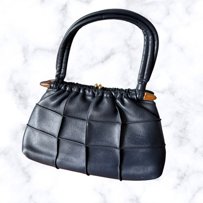 Navy Blue Miss Salisbury Vintage Top Handle Bag with Wooden Detail