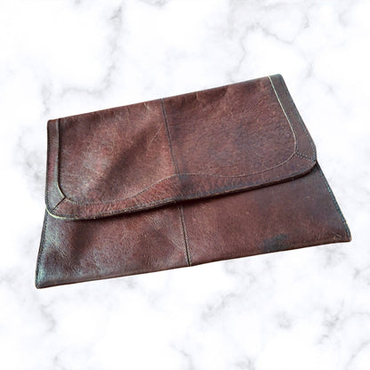Vintage 80s Burgundy Brown Envelope Bag with Detachable Cross Body Strap