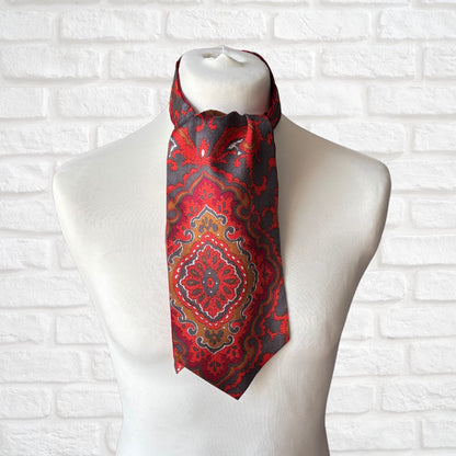 60s/70s Mod Style Red,Grey, White and Brown Paisley Print Vintage Tootal Cravat