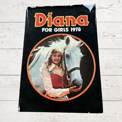 Book cover titled 'Diana for Girls 1978' featuring a girl with a horse on a black background.