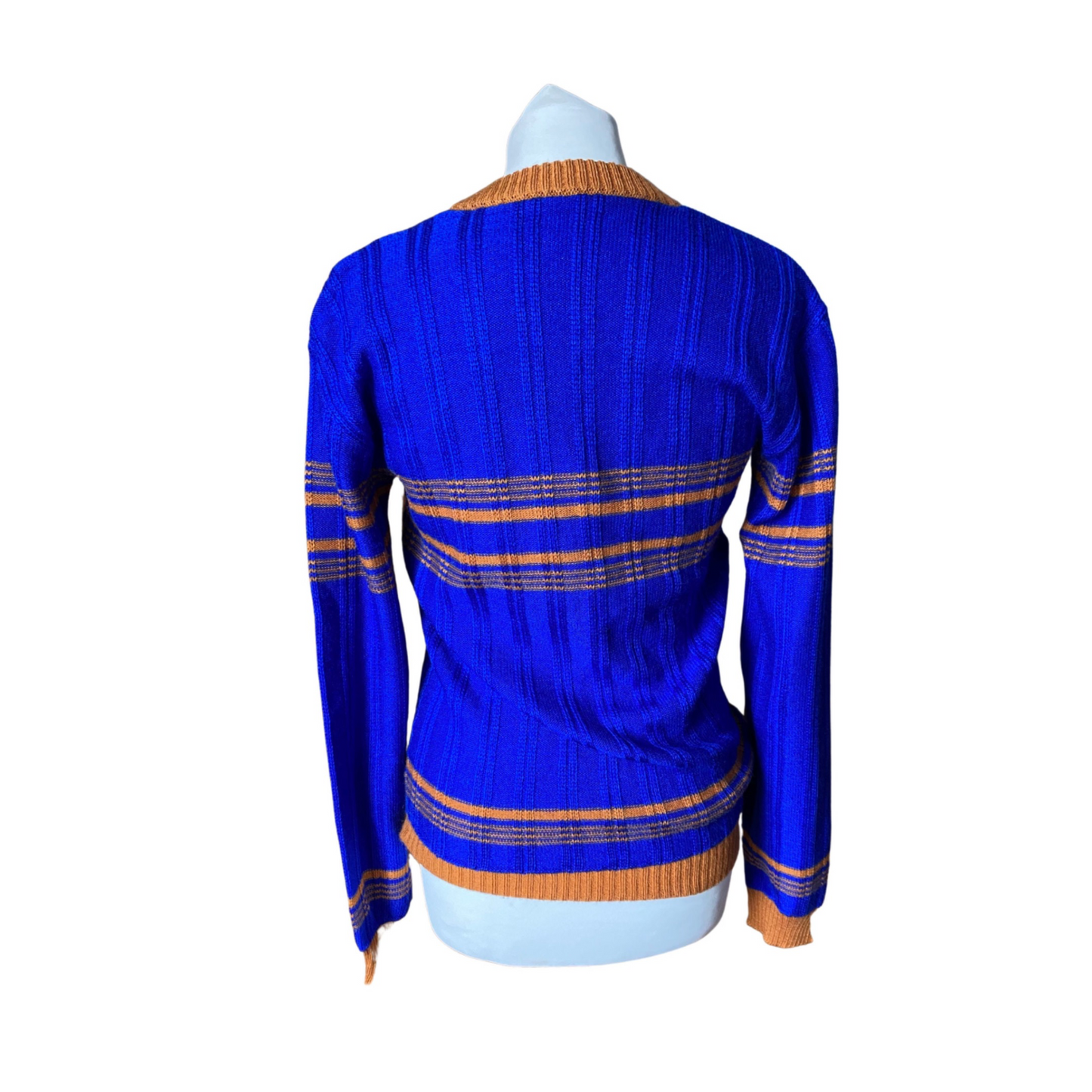 Comfortable and stylish blue and brown  v neck vintage jumper - a wardrobe staple