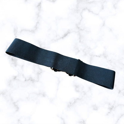 Vintage 80s Black Stretch Waist Belt with Art Deco Clasp. Approx UK size 12 - 16