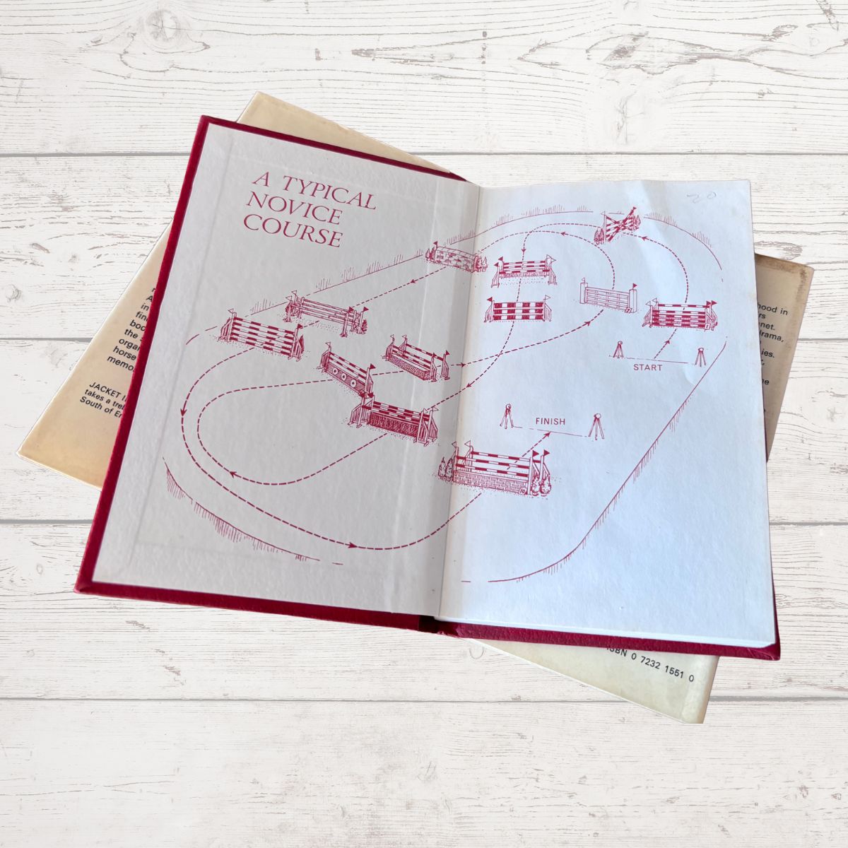 Open book showing a horse eventing course 