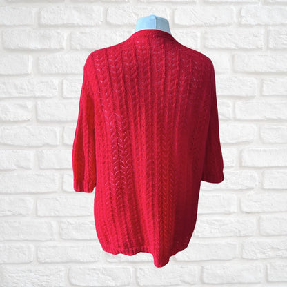 Vintage Red Pointelle Design Lightweight Cardigan /Summer Cover Up. Approx UK size 10-14