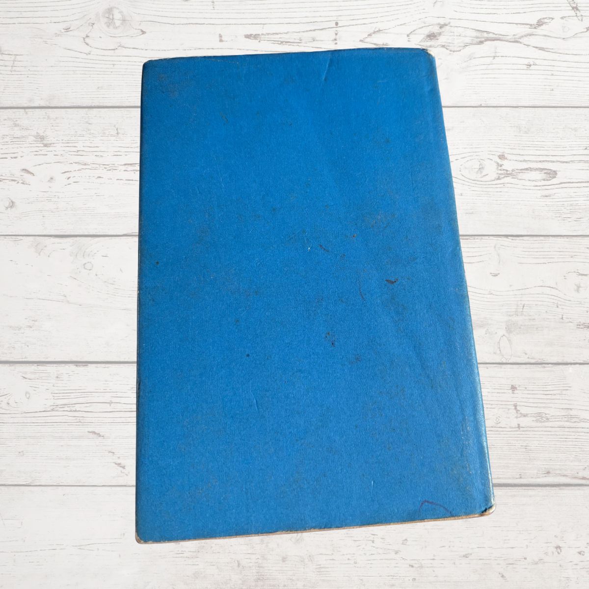Blue book on a light wooden surface