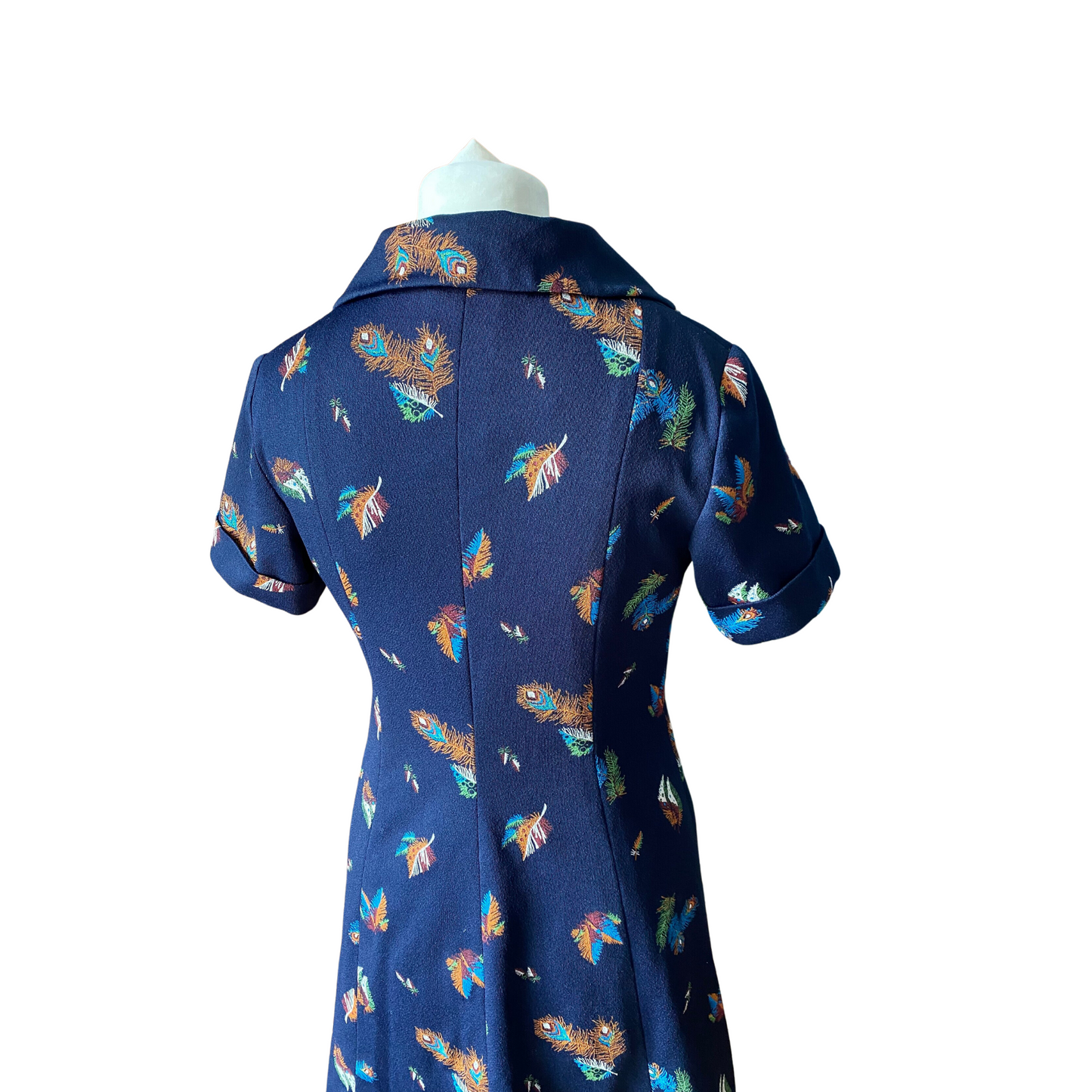 60s A line navy blue, feather print mini dress  Approx UK size 10-12