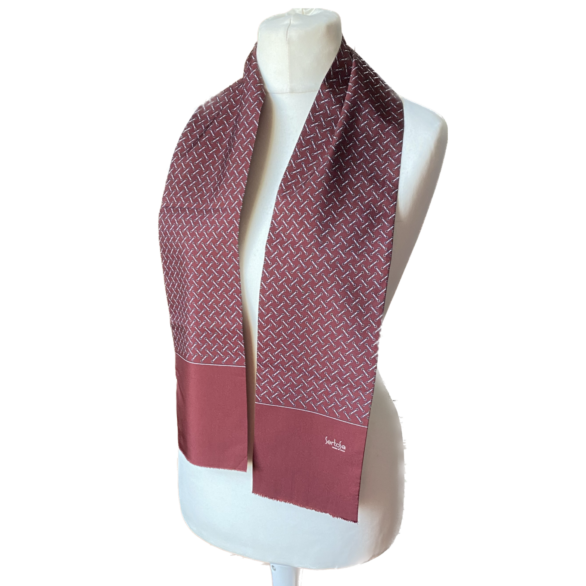 Dark red and grey buckle print  scarf - Add a pop of colour to your ensemble.