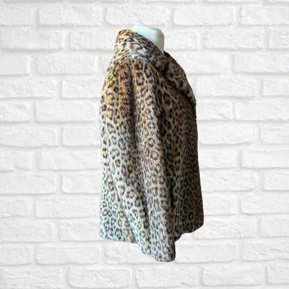 Vintage 1970s Leopard Print Astraka Faux Fur Coat – Made in England. Approx UK size 10-12