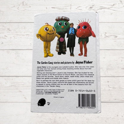 The Garden Gang back book cover on a white surface 