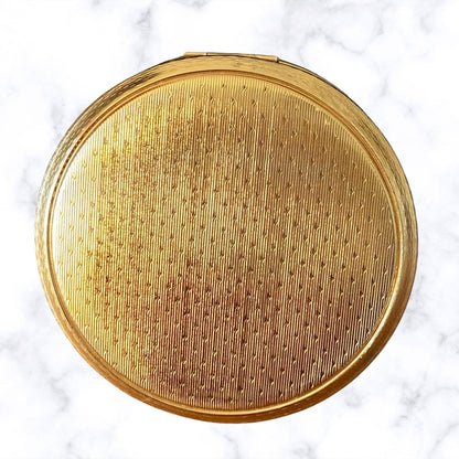 60s Gold Tone Boxed and Unused KIGU Powder Compact with Sifter, Pouch & Puff