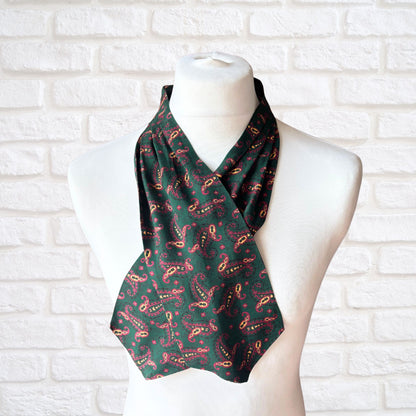 60s Mod Style Green,Red and Yellow Paisley Print Vintage Tootal Cravat