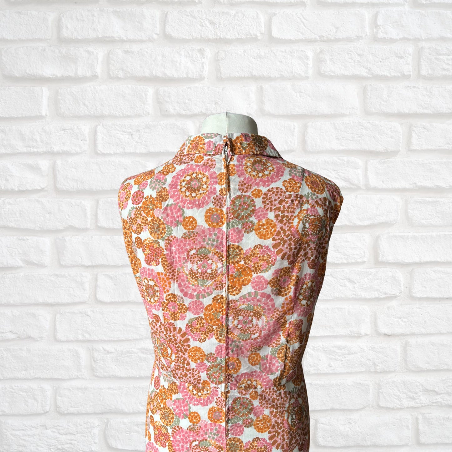 60s Abstract Floral Print, Cotton Blend Vintage Summer Dress. Approx UK size 18-20