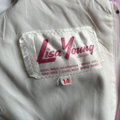 Stunning 70s Pink, Purple, and White Sleeveless Maxi Dress with Dagger Collar - Lisa Young, London . Approx UK size 8-10