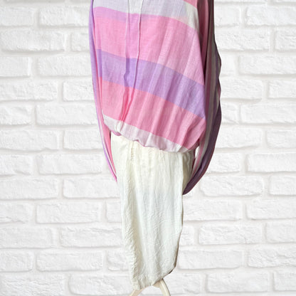 Stunning 70s Pink, Purple, and White Sleeveless Maxi Dress with Dagger Collar - Lisa Young, London . Approx UK size 8-10