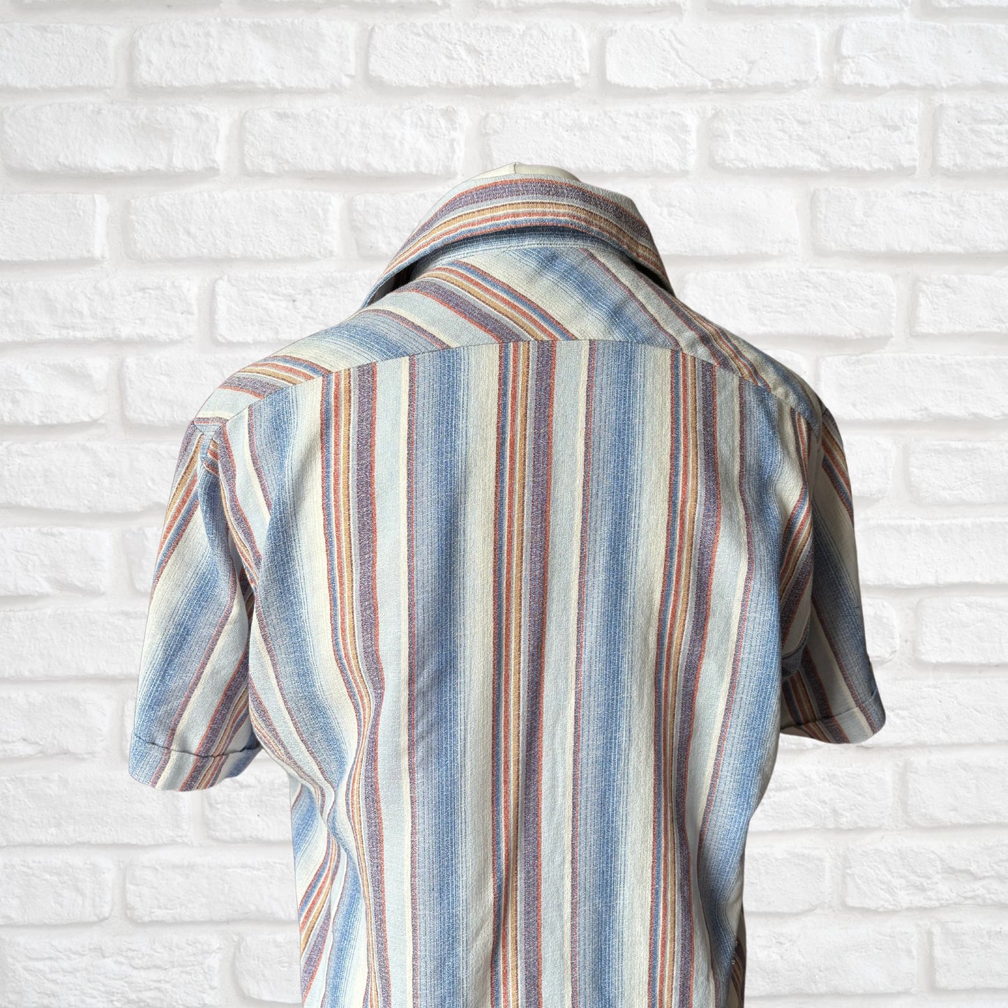 70s Vintage Striped Short Sleeved Shirt  - Classic Retro Style. Approx UK size L - XL (men) 20-22(women )