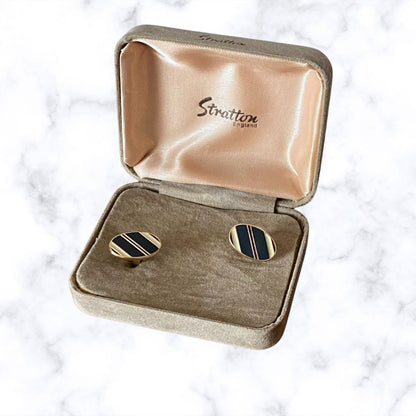 Stunning Blue,Red and Cream Oval Vintage Cufflinks in the Original Box - Perfect Gift Idea