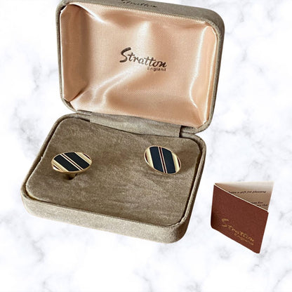 Stunning Blue,Red and Cream Oval Vintage Cufflinks in the Original Box - Perfect Gift Idea