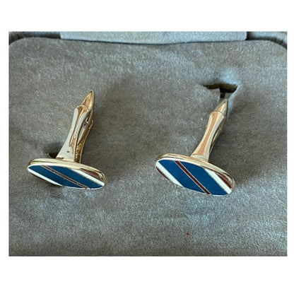 Stunning Blue,Red and Cream Oval Vintage Cufflinks in the Original Box - Perfect Gift Idea